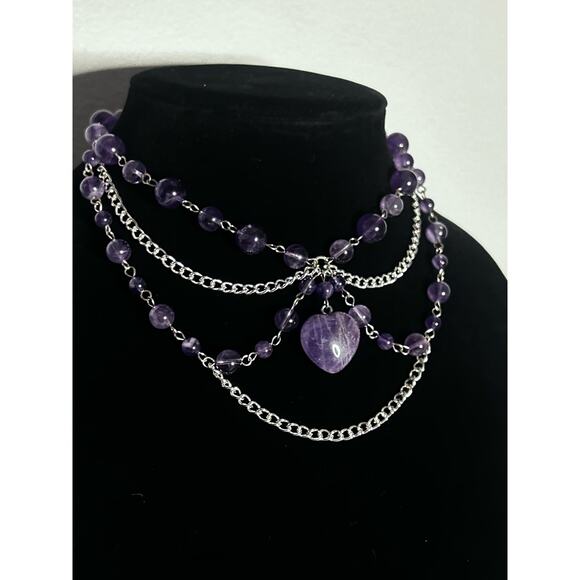 Handmade Amethyst Choker Necklace, 20in Completely Adjustable, With an Extender - Picture 3 of 7